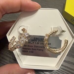 Gold-Plated Leaf Hoop Earrings with Clear Zirconia Accents